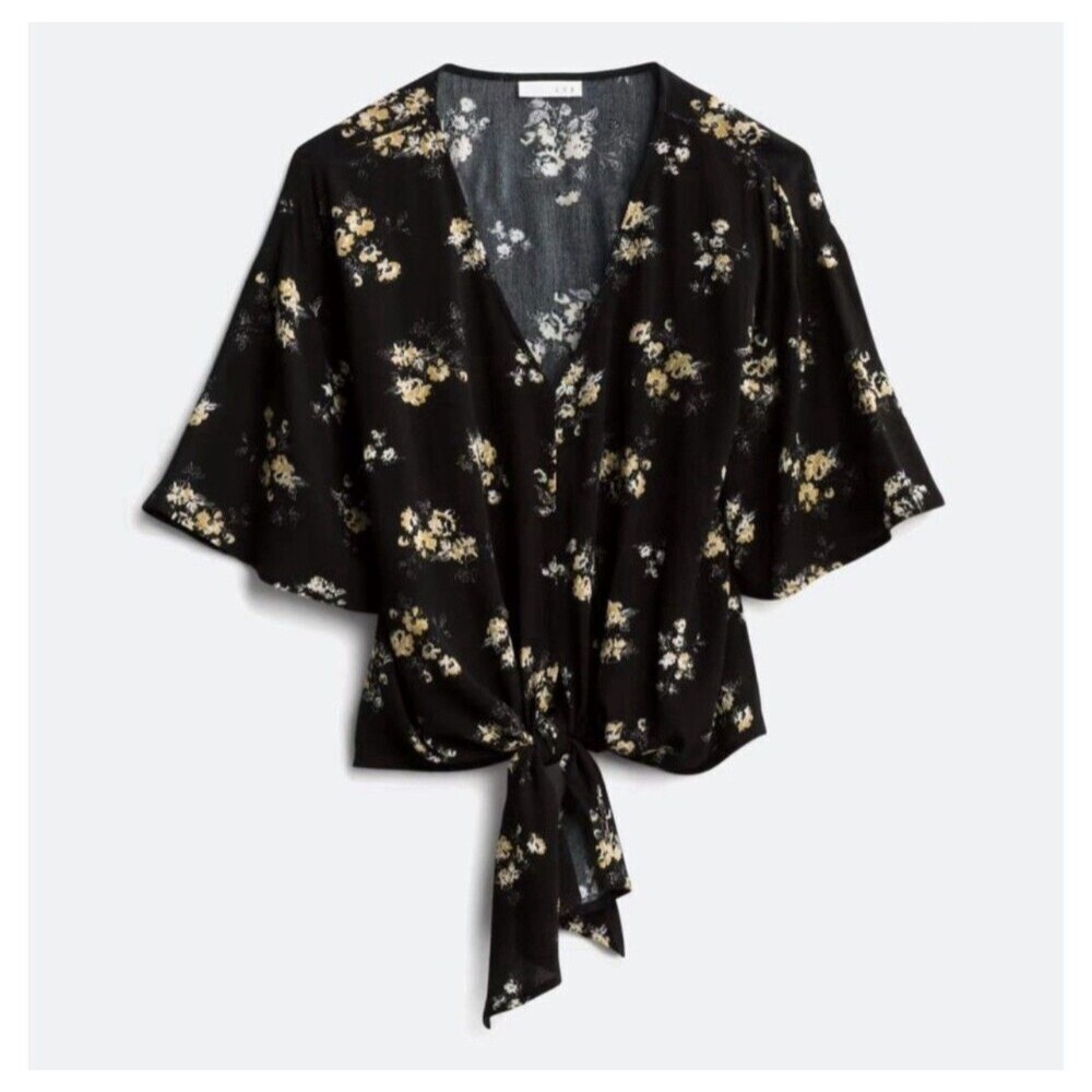 LUQ Anthropologie womens top waist tie floral sz L boho summer festival party